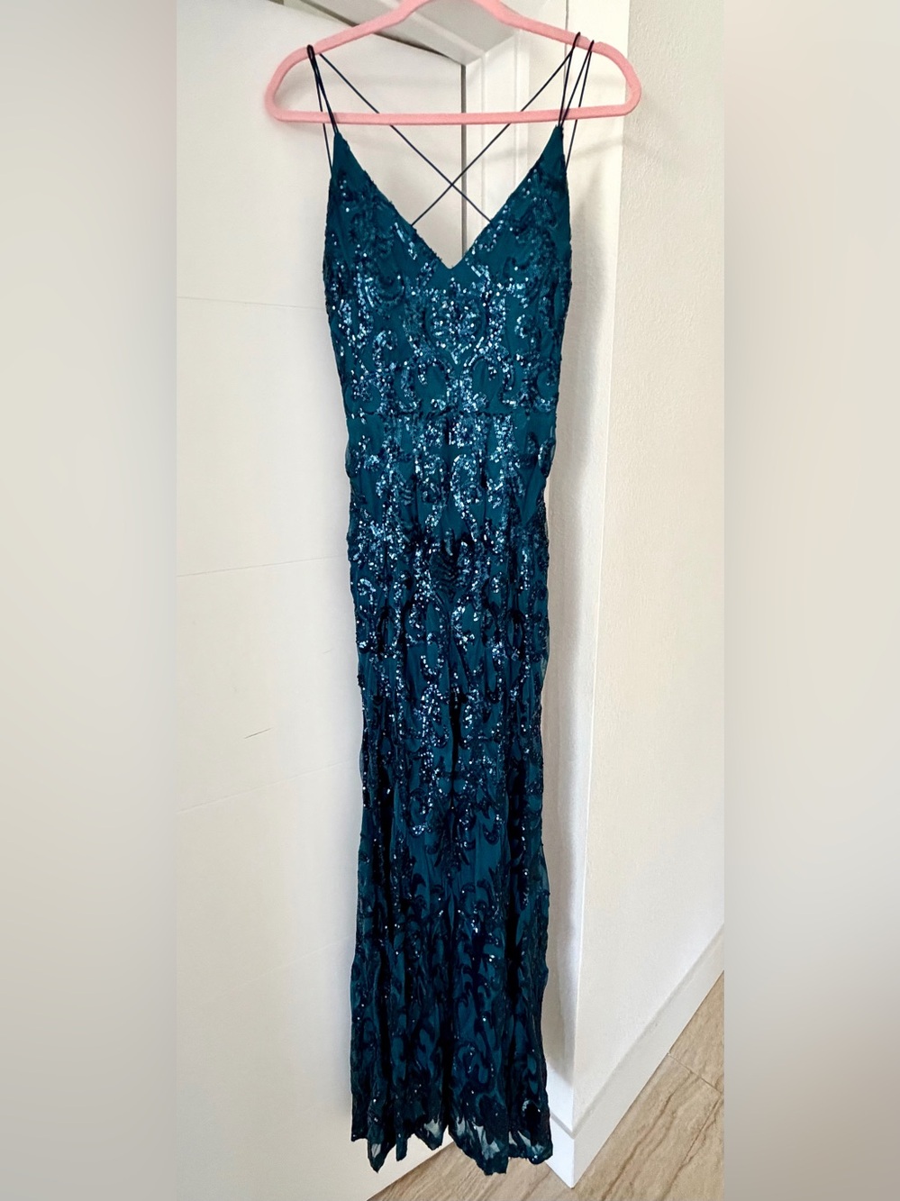 Windsor - Teal Sequin V-Neck Evening Dress
